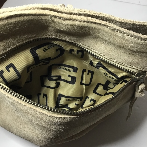 Guess Women’s Cream Genuine Suede Fringed Shoulder Bag Purse - Picture 6 of 9